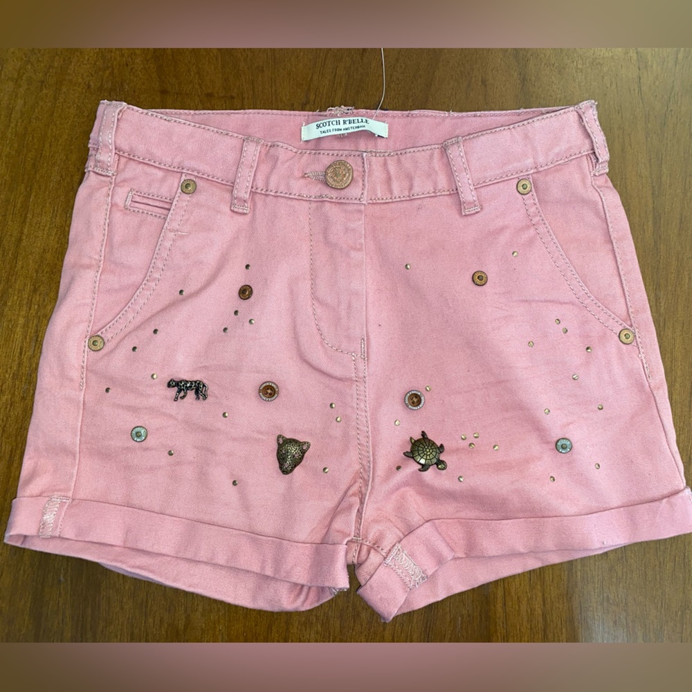 Girls Scotch R’Belle pink/maroon shorts with studs